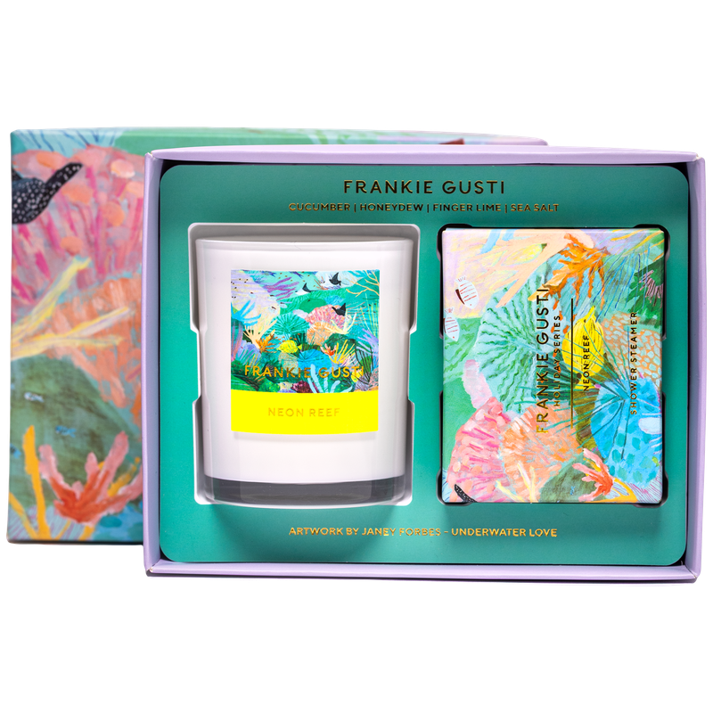 Frankie Gusti Holiday Series Candle + Steamer duo Neon Reef