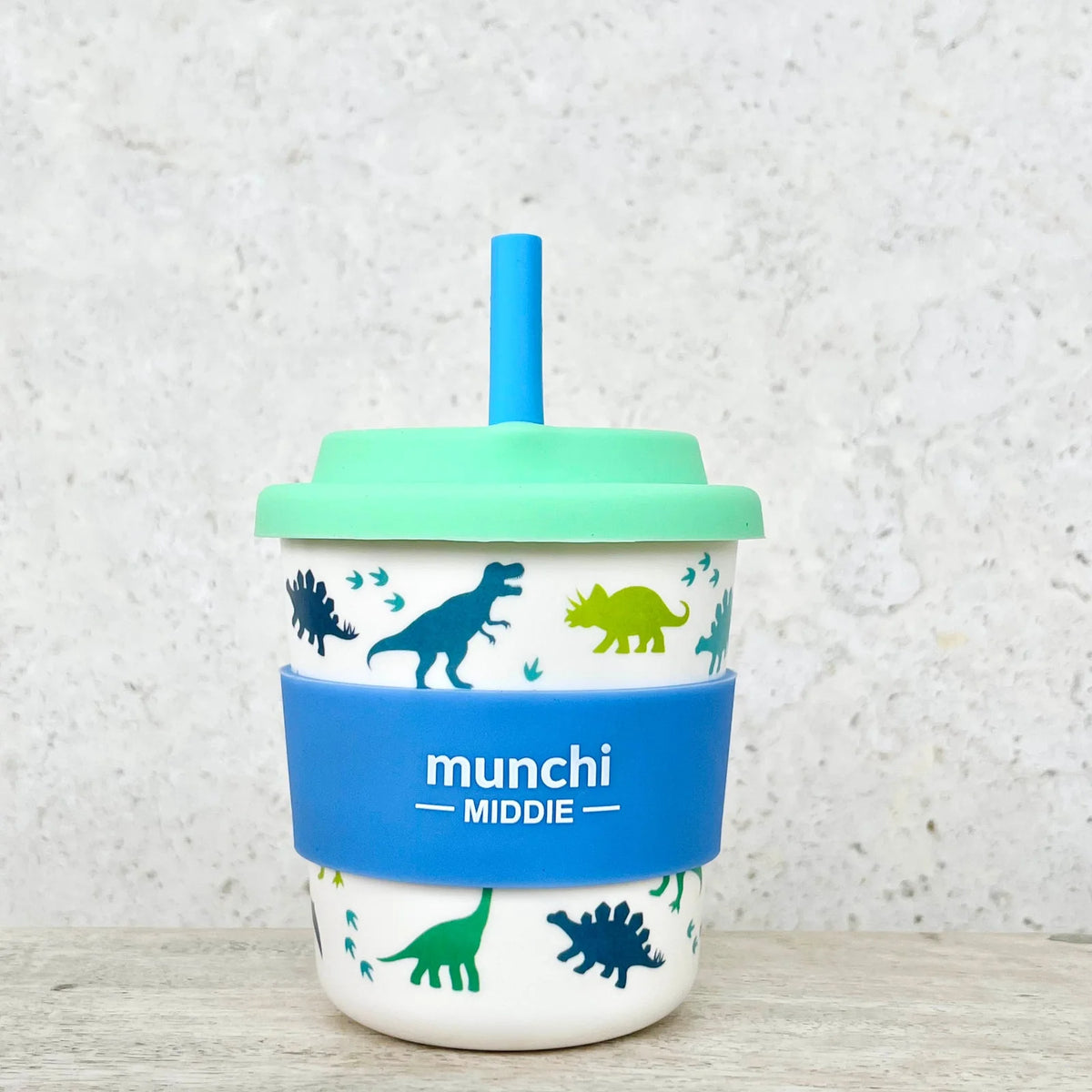 DINOSAUR MIDDIE SINGLE CUP (8OZ/240ML) BLUE STRAW INCLUDED