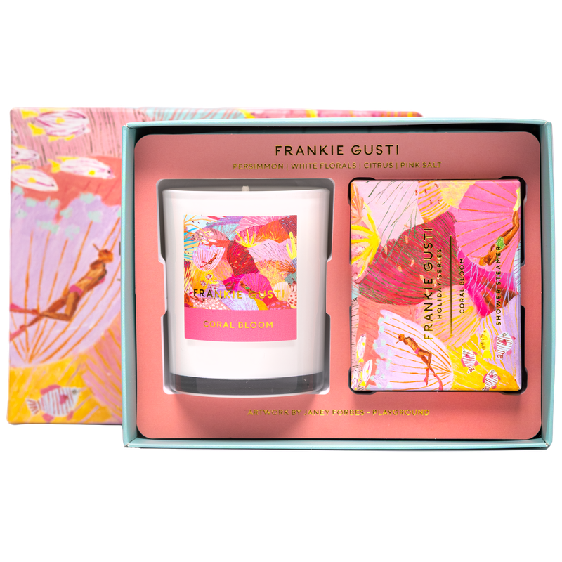 Frankie Gusti Holiday Series Coral Bloom Candle + Steamer Duo